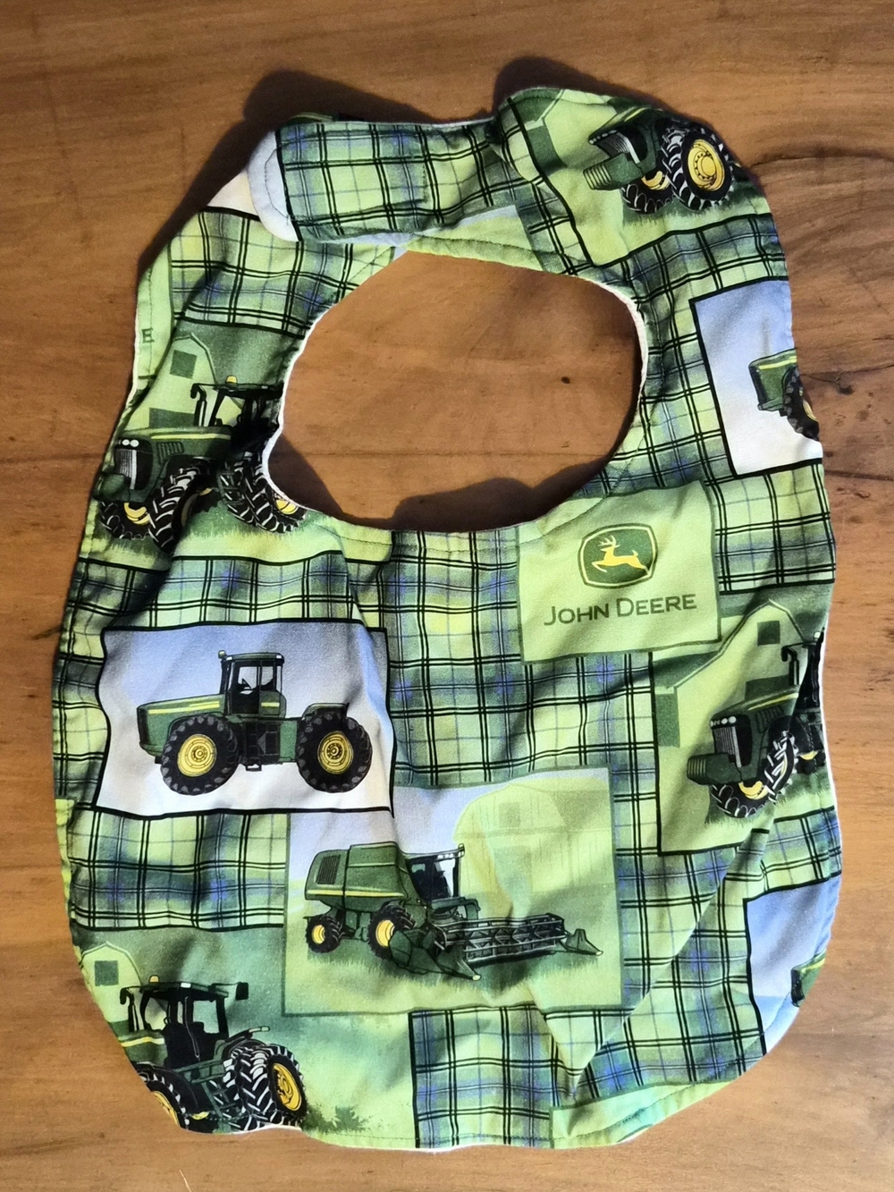 John Deere Green Plaid Tractor Bib for Toddlers